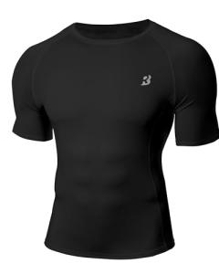 Roadbox Compression Shirt Men Short Sleeve, Cool Dry Base Layer Athletic Undershirts, Workout T-Shirt for Sports Gym Running Black
