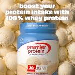 Premier Protein Powder, Vanilla Milkshake, 30g Protein, 1g Sugar, 100% Whey Protein, Keto Friendly, No Soy, Gluten Free, 23.3 oz (17 Servings)