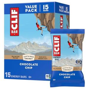 CLIF BAR - Energy Protein Bars - Chocolate Chip - Made with Organic Oats - Energy Bars - Non-GMO - (15 Pack)