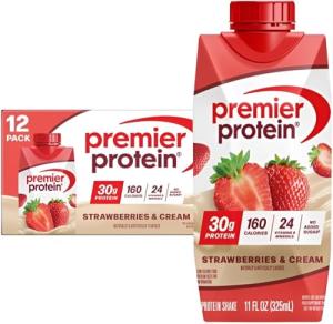 Premier Protein Shake, Strawberries & Cream, 30g Protein, No Added Sugar, 24 Vitamins & Minerals to Support Immune Health, 11 fl oz, 12 Pack