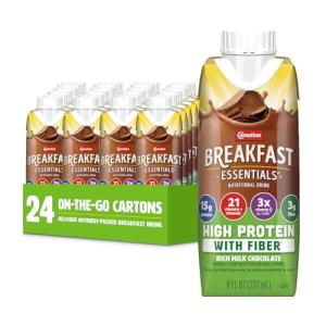 Carnation Breakfast Essentials High Protein with Fiber Ready-to-Drink, 8 FL OZ Carton, Rich Milk Chocolate (Pack of 24)