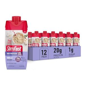 SlimFast Protein Shake, Vanilla- 20g Protein, Meal Replacement Shake Ready to Drink, High Protein with Low Carb and Low Sugar, 24 Vitamins and Minerals, 12 Count (Pack of 1) (Packaging May Vary)