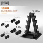 100LB Rubber Coated Hex Dumbbell Set with Rack
