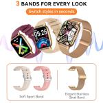 Mindimp Smart Watch for Women(3 Bands), Smartwatch Fitness Tracker with Bluetooth Calls & AI Voice Control, 1.85’’ HD Screen, Heart Rate/SpO2 Monitor, Sleep Tracker, Compatible with Android iOS, Gold