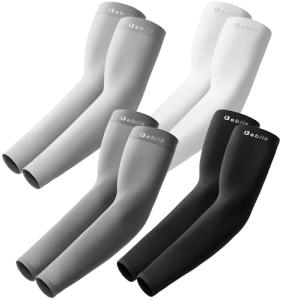 Bebila Arm Sleeves for Men Women, UV Sun Protection Sports Cooling Sleeves for Volleyball Football Basketball Golf (Black+dark Gray+light Gray+white, Medium)