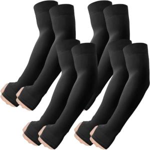 ROXUN 4 Pairs Arm Sleeves with Thumb Hole, Cooling UV Protection Compression Tattoo Cover Up for Men/Women 4 Black