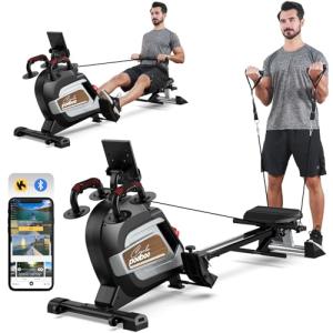 pooboo Magnetic Rowing Machine, Folding Rower with Combination Strength Exercise, Tablet Holder and Comfortable Seat Cushion, Rower for Home Use