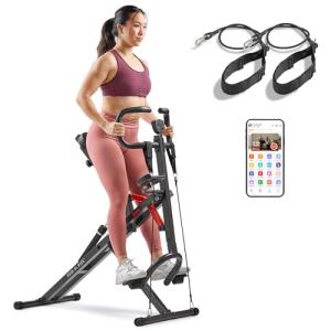 Sunny Health & Fitness Row-N-Ride PRO Smart Squat Rowing Machine for Home, 300 LB Weight Capacity Rower with 12 Level Hydraulic Resistance, Easy Setup Full Body Exercise Equipment - SF-A020052SMART