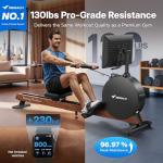 MERACH Pro-Grade Rowing Machines for Home, Smart Magnetic Rowing Machine with 21.5" HD Rotatable Screen, 400 LBS MAX Load, Wooden Tracks for Silent Sliding, MERACH App 1000+ Course & Games