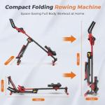 Ab Machine and Rowing Machine, 4 in 1 Rowing Machines for Home with 3 Levels of Workout Resistance, Quiet & Foldable Rower Machine with 3 Adjustable Handle Heights & LCD Monitor, Row Machine for Home