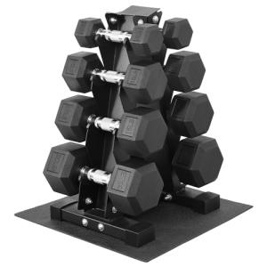 100LB Rubber Coated Hex Dumbbell Set with Rack