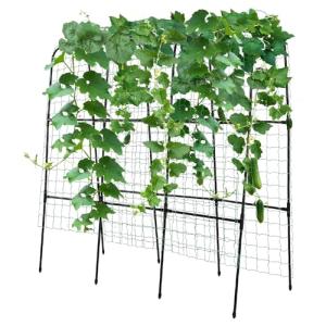 PKBD Tall Garden Arch Trellis for Climbing Plants Outdoor, 4 ft Tall Polyethylene-Coated Stainless Steel Garden Arch for Climbing Vine Vegetable/Fruit/Flower, Cucumber Trellis for Raised Bed, Black