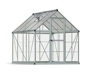 Palram - Canopia 6x8 Greenhouse for Outdoors, Walk-In, UV Polycarbonate Panels, Heavy Duty Aluminum Frame, Lockable Door, Adjustable Roof Vent, Rain Gutters, Galvanized Steel Base, Hybrid (Silver)