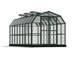 Palram - Canopia Rion Prestige 8 Ft. x 16 Ft. Greenhouse, Large Clear Twin Wall Polycarbonate Heavy Duty Green House DIY Kit for Walk-in for Outdoors with Window Vent (Green w/ Clear Walls)