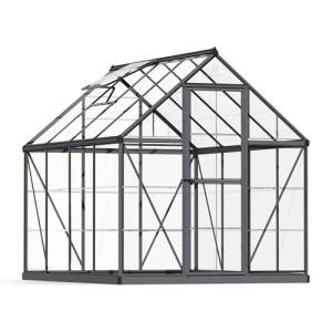 Palram - Canopia Harmony 6 x 8 ft. DIY Greenhouse Kit, Gray Frame Clear Panel Polycarbonate Greenhouse with Roof Vent, Walk-in Green House for Outside Garden Backyard