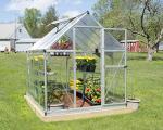 Palram - Canopia 6x8 Greenhouse for Outdoors, Walk-In, UV Polycarbonate Panels, Heavy Duty Aluminum Frame, Lockable Door, Adjustable Roof Vent, Rain Gutters, Galvanized Steel Base, Hybrid (Silver)