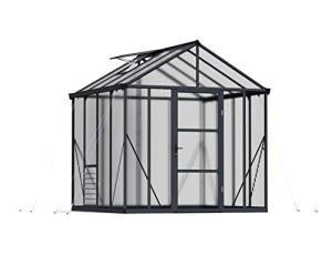 Palram - Canopia Glory 8 Ft. x 8 Ft. Greenhouse Kit Hobby DIY Walk In Green House Heavy Duty Polycarbonate with Aluminium Frame, with Lockable Door and Vent for Garden, Backyard (Gray)