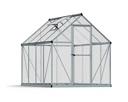 Canopia 6x8 Greenhouse Kit, Hobby Walk-In Twin-Wall UV Polycarbonate Heavy Duty Aluminum Frame, Lockable Door, Adjustable Roof Vent, Rain Gutters, Galvanized Steel Base, Mythos (Silver)