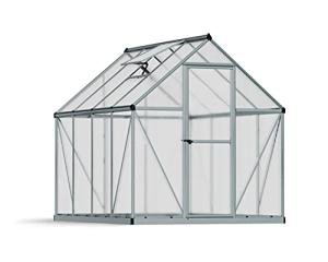 Canopia 6x8 Greenhouse Kit, Hobby Walk-In Twin-Wall UV Polycarbonate Heavy Duty Aluminum Frame, Lockable Door, Adjustable Roof Vent, Rain Gutters, Galvanized Steel Base, Mythos (Silver)