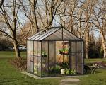 Palram - Canopia Glory 8 Ft. x 8 Ft. Greenhouse Kit with 4 Heavy Duty ShelvesHobby DIY Walk In Green House Heavy Duty Polycarbonate with Aluminium Frame, with Lockable Door and Vent for Garden (Gray)