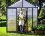 Palram - Canopia Glory 8 Ft. x 12 Ft. Greenhouse Kit with 4 Heavy Duty ShelvesHobby DIY Walk In Green House Heavy Duty Polycarbonate with Aluminium Frame, with Lockable Door and Vent for Garden (Gray)