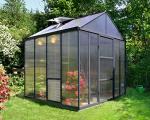Palram - Canopia Glory 8 Ft. x 8 Ft. Greenhouse Kit Hobby DIY Walk In Green House Heavy Duty Polycarbonate with Aluminium Frame, with Lockable Door and Vent for Garden, Backyard (Gray)