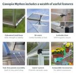 Canopia 6x8 Greenhouse Kit, Hobby Walk-In Twin-Wall UV Polycarbonate Heavy Duty Aluminum Frame, Lockable Door, Adjustable Roof Vent, Rain Gutters, Galvanized Steel Base, Mythos (Silver)