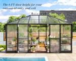 Jocisland 14x9.5x9 FT Polycarbonate Greenhouse- 6 FT Wall Height Outdoor Aluminum Greenhouses with 2 Ventilation and Rain Gutter, Double Doors with Hook, Walk-in Greenhouse for Backyard Garden