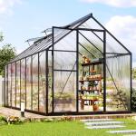 Jocisland 6x16Ft Polycarbonate Greenhouses for Outdoors, 2 Top-Opening Windows, Swing Doors, Aluminum Walk-in Heavy Duty for Outdoor Use, Backyard Garden, Black