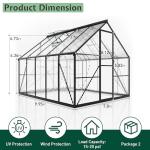 Jocisland 8x10Ft Polycarbonate Greenhouse, Heavy Duty Aluminum Frame with 2 Windows & Swing Doors, Outdoor Garden Greenhouses for Backyard, Black