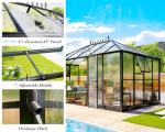 Jocisland 14x9.5x9 FT Polycarbonate Greenhouse- 6 FT Wall Height Outdoor Aluminum Greenhouses with 2 Ventilation and Rain Gutter, Double Doors with Hook, Walk-in Greenhouse for Backyard Garden