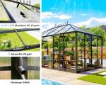 Jocisland 14x9.5x9 FT Polycarbonate Greenhouse with Clear Panels- 6 FT Wall Height Outdoor Aluminum Greenhouses with 2 Vents, Double Doors with Hook, Walk-in Greenhouse for Backyard Garden