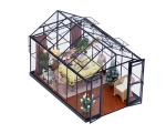 Jocisland 8x12x7.5 FT Greenhouse - Outdoor Aluminum Polycarbonate Greenhouse with Ventilation and Rain Gutter, 4 Swing Doors with Hook, Walk in Greenhouse for Outdoors Backyard Garden, Black