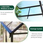 Jocisland 8x12Ft Polycarbonate Greenhouse, Heavy Duty Aluminum Frame with 2 Windows & Swing Doors, Outdoor Garden Greenhouses for Backyard, Black