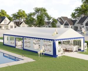 AMERLIFE 20 x 40 FT Party Tent with Rolled Sidewalls, Heavy Duty Wedding Tent for Party Outside with Zinc Alloy Tube & Spiral Stakes, Waterproof Event Shelters, White & Blue