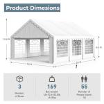 GREEN PARTY 16x20FT Party Tent Heavy Duty, Large Wedding Event Shelters with 3 Carry Bags & Removable Sidewalls, Outdoor Canopy Gazebo Commercial Tent for Carport Camping Garden Patio