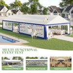 AMERLIFE 20 x 40 FT Party Tent with Rolled Sidewalls, Heavy Duty Wedding Tent for Party Outside with Zinc Alloy Tube & Spiral Stakes, Waterproof Event Shelters, White & Blue