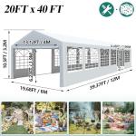 GARTOO 20' x 40' Heavy Duty Party Tent - Outdoor Wedding Gazebo Event Shelter Canopy with Removable Sidewall & 4 Sand Bags for Outdoor Event, Wedding, Birthday Party