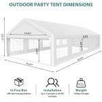 20X40 FT Party Tent Heavy Duty, Outdoor Large Wedding Tent Event Shelter with Removable Sidewalls, Outdoor Canopy Galvanized Steel Carport, Large Commercial Event Tents for Wedding Birthday Party