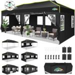 COBIZI 10x20 Pop Up Canopy Tent with 6 Removable Sidewalls, One Push Party Tent Outdoor Waterproof Event Canopy with Air Vent for Parties Commercial Wedding, 3 Height, Carry Bag, Sandbag, Black