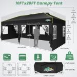 COBIZI 10x20 Pop Up Canopy Tent with 6 Removable Sidewalls, One Push Party Tent Outdoor Waterproof Event Canopy with Air Vent for Parties Commercial Wedding, 3 Height, Carry Bag, Sandbag, Black