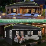 COBIZI 10x20 Pop Up Canopy Tent with 6 Removable Sidewalls, One Push Party Tent Outdoor Waterproof Event Canopy with Air Vent for Parties Commercial Wedding, 3 Height, Carry Bag, Sandbag, Black