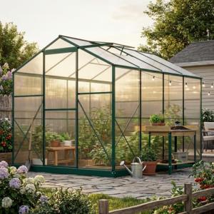 6x8 Ft Walk-in Greenhouse with UV-Coated Heavy-Duty Polycarbonate Panels for Outdoor, Roof Vents Green Houses for Outside, Invernaderos para Plantas Exterior