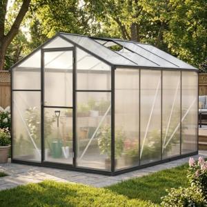 6x8 Ft Walk-in Greenhouse with UV-Coated Heavy-Duty Polycarbonate Panels