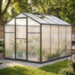 6x8 Ft Walk-in Greenhouse with UV-Coated Heavy-Duty Polycarbonate Panels