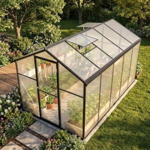 Oventa 6x10 Ft Greenhouses for Outdoors, Walk-in Green House with UV-Coated Heavy-Duty Polycarbonate Panels for Outdoor, 2 Roof Vents Green Houses for Outside, Invernaderos para Plantas Exterior