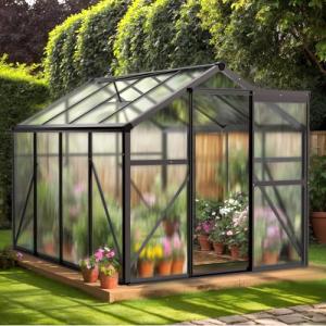 6x8 FT Greenhouse for Outdoors, Heavy Duty Polycarbonate Panels with 5 Roof Vents, Aluminum Large Walk-in Greenhouse for Outside Garden Backyard, Easy Setup, Black