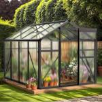 6x8 FT Greenhouse for Outdoors, Heavy Duty Polycarbonate Panels with 5 Roof Vents, Aluminum Large Walk-in Greenhouse for Outside Garden Backyard, Easy Setup, Black