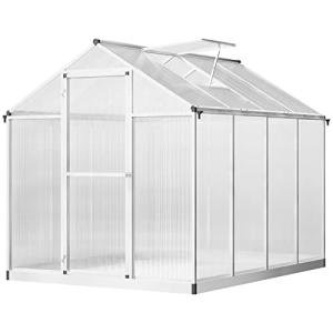 Outsunny 8' x 6' Greenhouse for Outdoors, Polycarbonate Greenhouse with Rain Gutter and Roof Vent, Aluminum Walk-in Green Houses for Outside Patio Backyard Garden