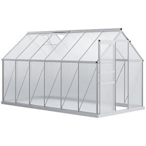 Outsunny 6' x 12' x 6.5' Polycarbonate Greenhouse with Adjustable Roof Vent, Walk-in Heavy Duty Green House Kit with Aluminum Frame, Sliding Door and Rain Gutter for Winter, Silver